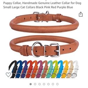 Rolled leather dog collar for medium sized dogs. Fits 14-16” neck.